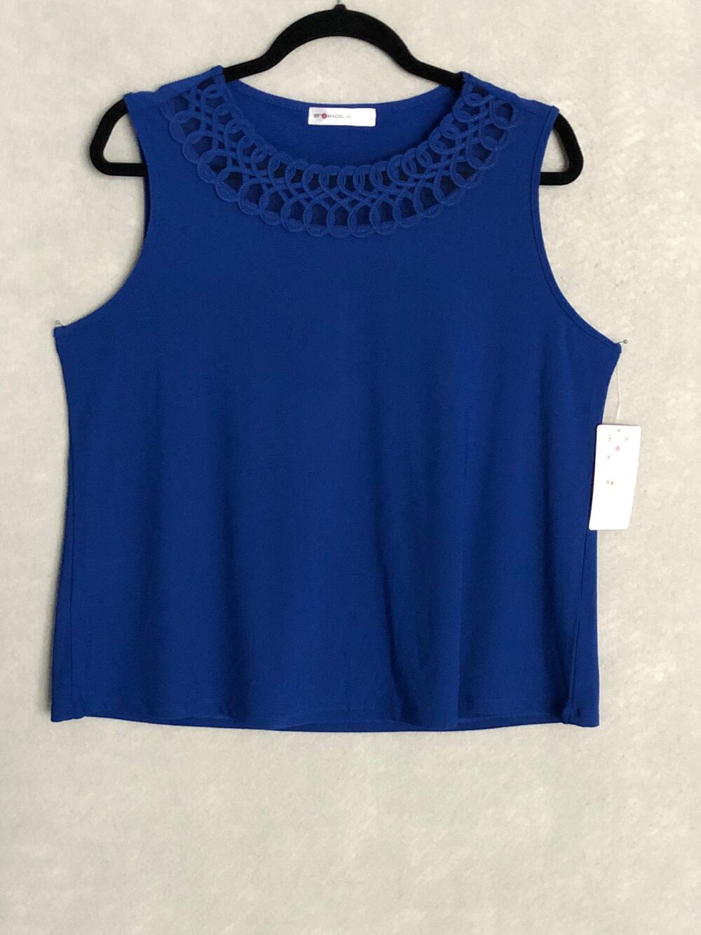 89th & Madison Tank Top Applique Neckline Electric Blue Women's Large NEW